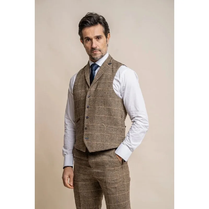 Albert - Men's Tweed Check Tan Waistcoat