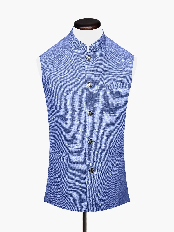 Blue Linen Structured Waistcoat