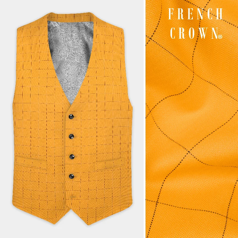 Cantaloupe Yellow herringbone Windowpane Waistcoat