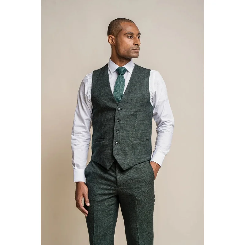 Caridi - Men's Olive Green Tweed Waistcoat