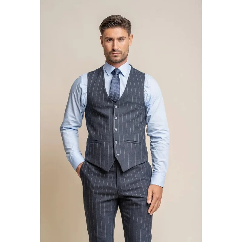 Invincible - Men's Navy Blue Pinstripe Waistcoat