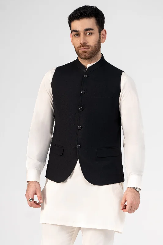 COTTON LINEN BLENDED WAISTCOAT BLACK