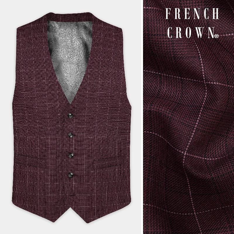 Iroko maroon Windowpane Wool Rich Waistcoat