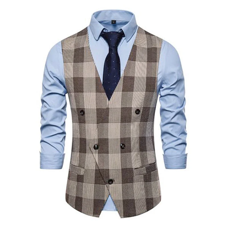 Men's Casual V-Neck Plaid Suit Vest 97343336M