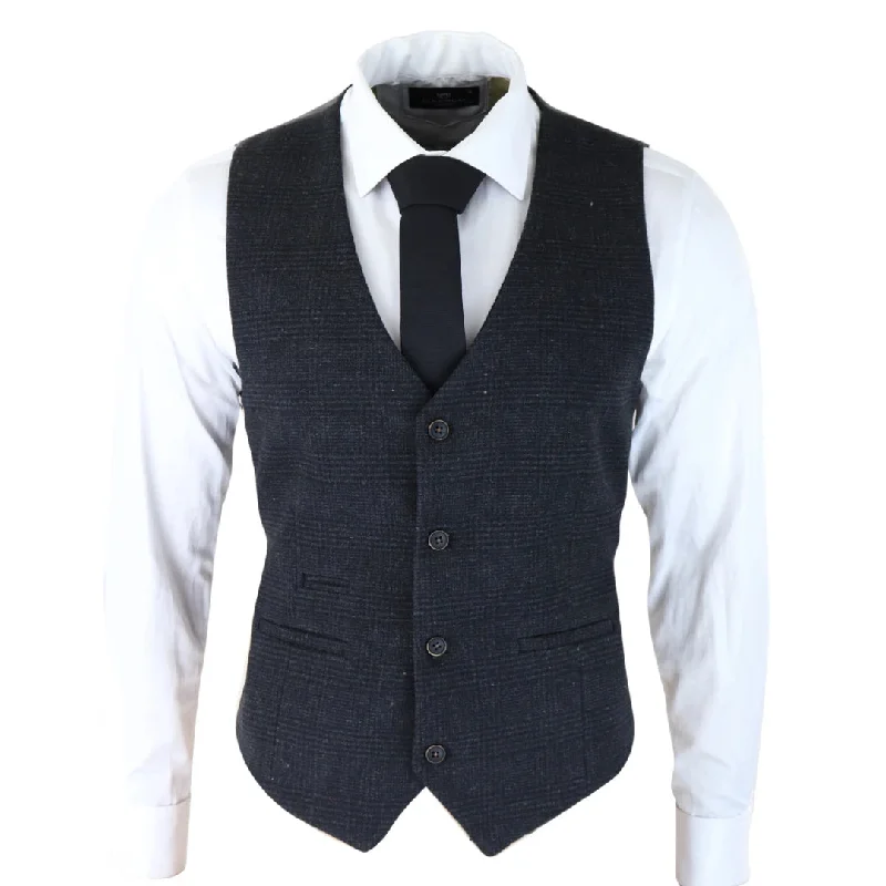 ak-11 - Men's Classic Waistcoat Prince Of Wales Check Black Wedding