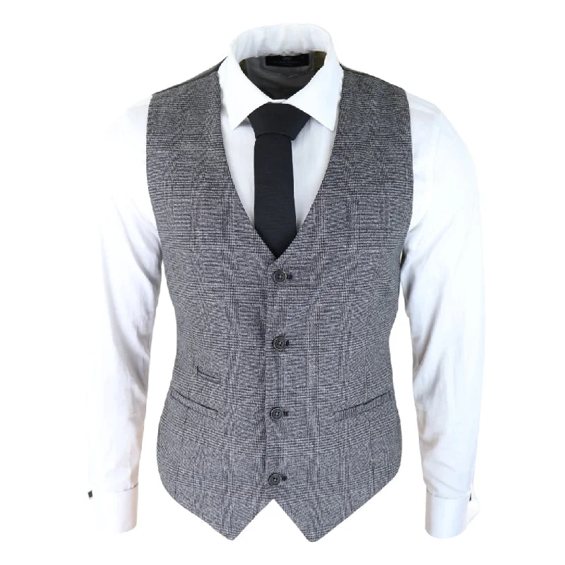 AK-10 - Men's Classic Waistcoat Prince Of Wales Check Grey Wedding