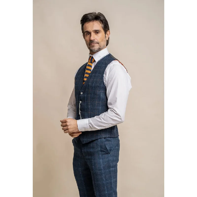 Cody - Men's Navy Blue Check Waistcoat