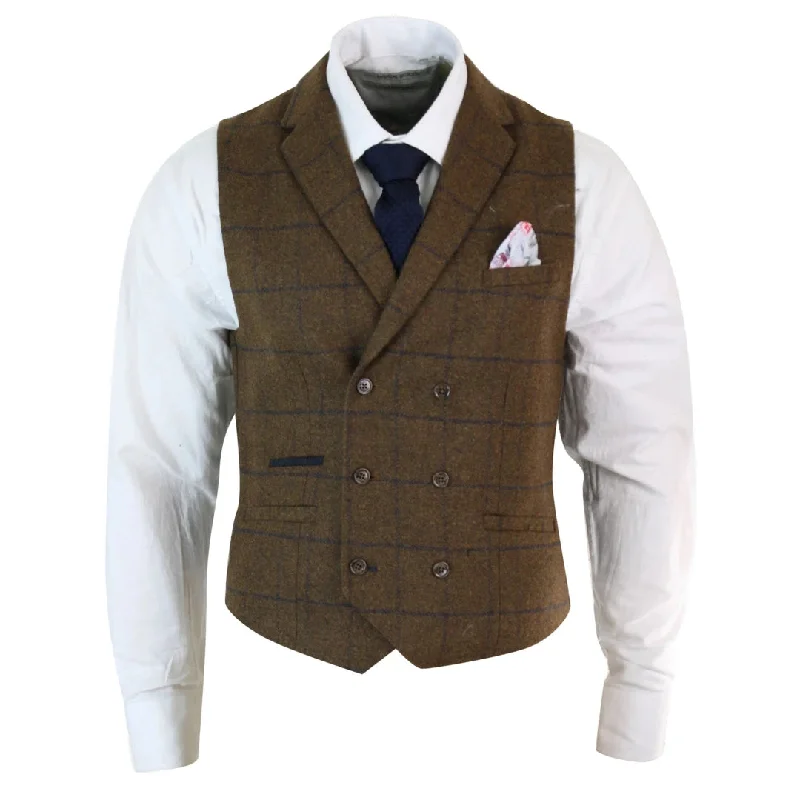 Kempson - Men's Double Breasted Herringbone Tweed Blinders Check Waistcoat