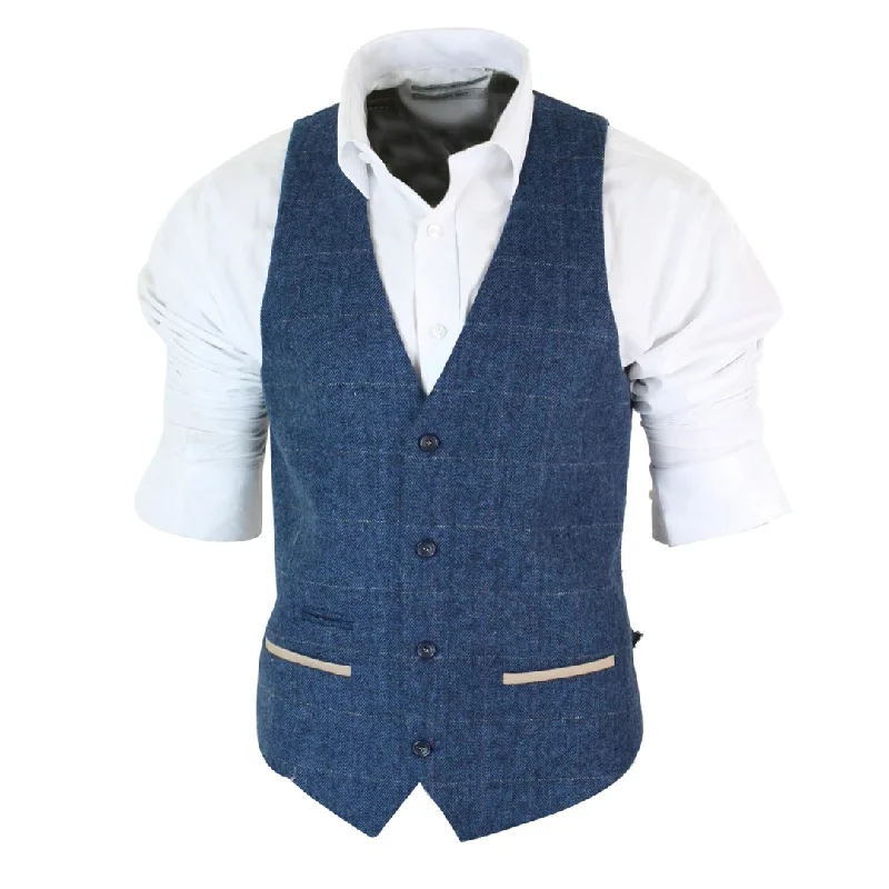 mens-herringbone-tweed-vintage-check-waistcoat-velvet-trim-blue-brown-grey