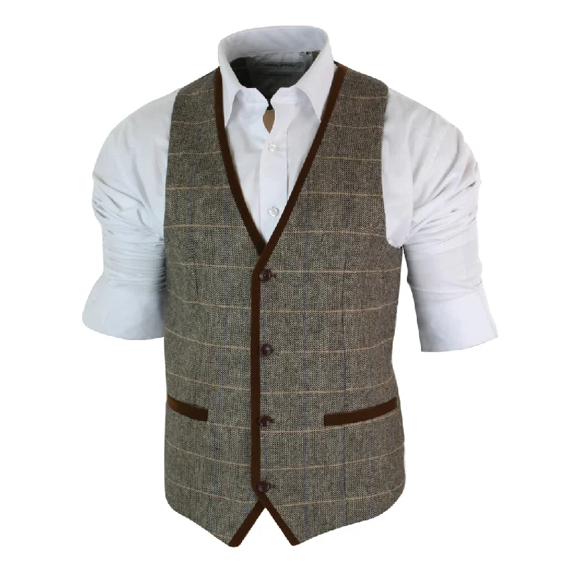 mens-herringbone-tweed-vintage-check-waistcoat-velvet-trim-blue-brown-grey