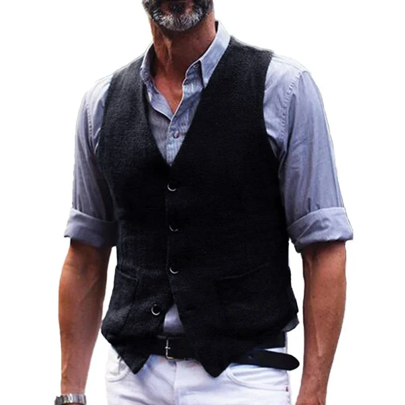 Men'S Solid Color Cotton And Linen Single-Breasted Suit Vest 29487754Y