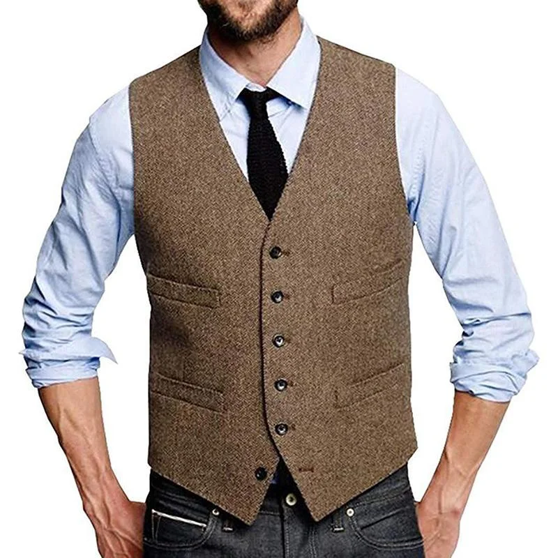 Men's Vintage Herringbone Single Breasted Suit Vest 99735900M