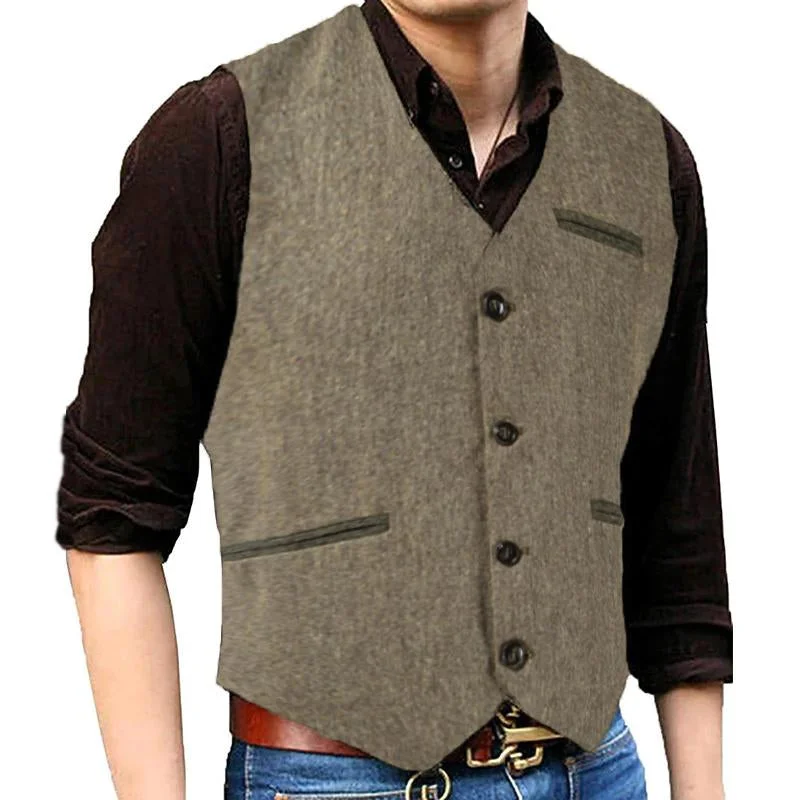 Men's Vintage Single Breasted Leather Suit Vest 31615058Y