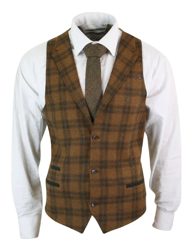 mens-waistcoat-wool-check-herringbone-tweed-brown-black-classic-vintage-fit