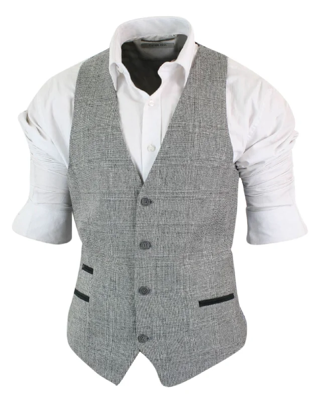 mens-waistcoat-wool-check-herringbone-tweed-brown-black-classic-vintage-fit