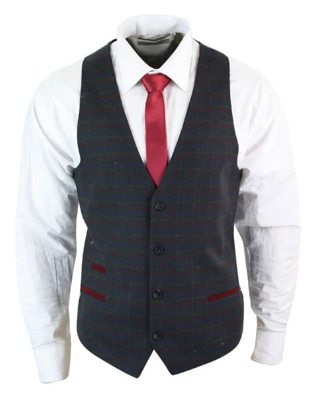 mens-waistcoat-wool-check-herringbone-tweed-brown-black-classic-vintage-fit