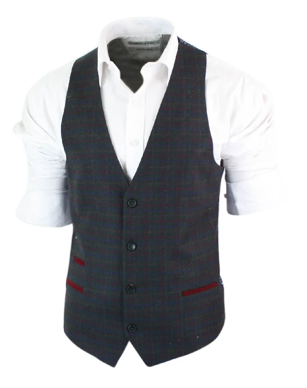 mens-waistcoat-wool-check-herringbone-tweed-brown-black-classic-vintage-fit