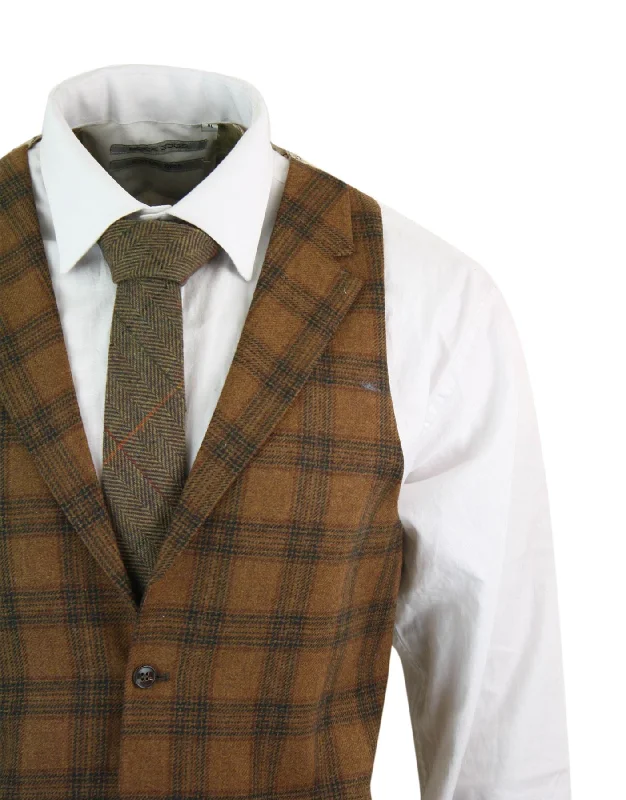 mens-waistcoat-wool-check-herringbone-tweed-brown-black-classic-vintage-fit