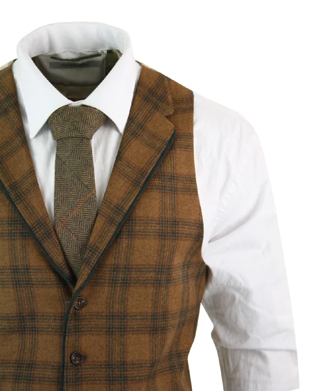 mens-waistcoat-wool-check-herringbone-tweed-brown-black-classic-vintage-fit