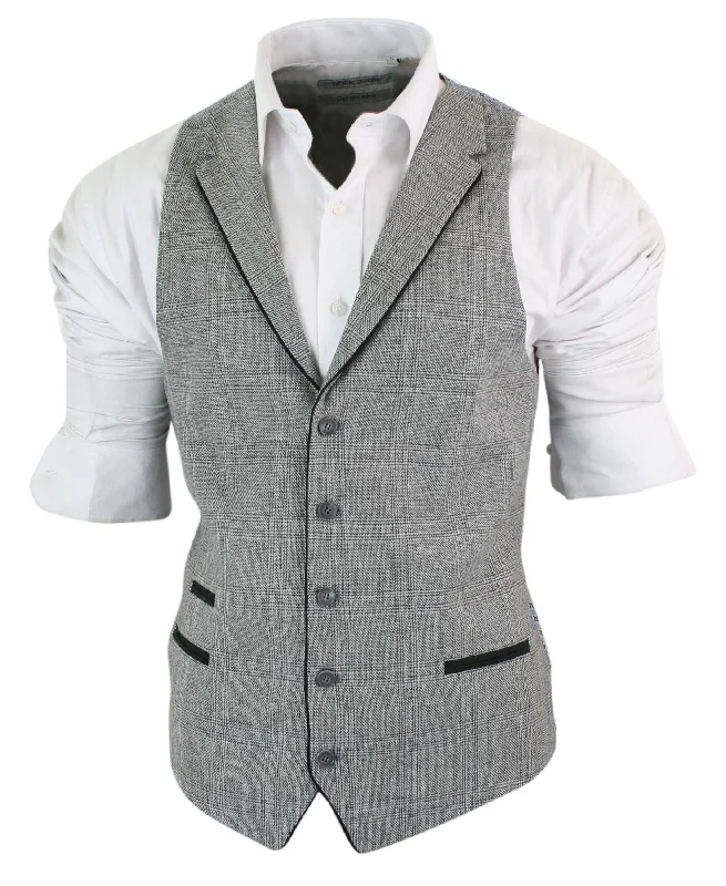 mens-waistcoat-wool-check-herringbone-tweed-brown-black-classic-vintage-fit