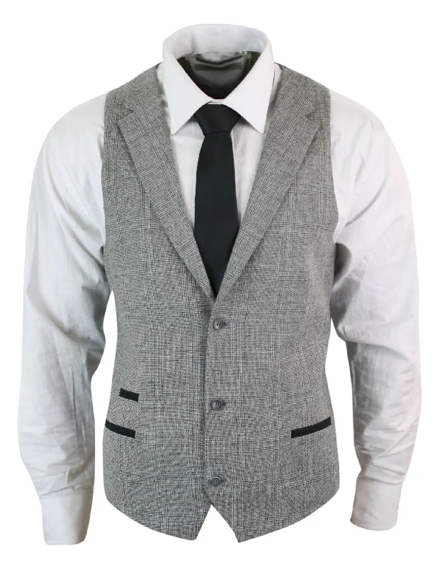 mens-waistcoat-wool-check-herringbone-tweed-brown-black-classic-vintage-fit