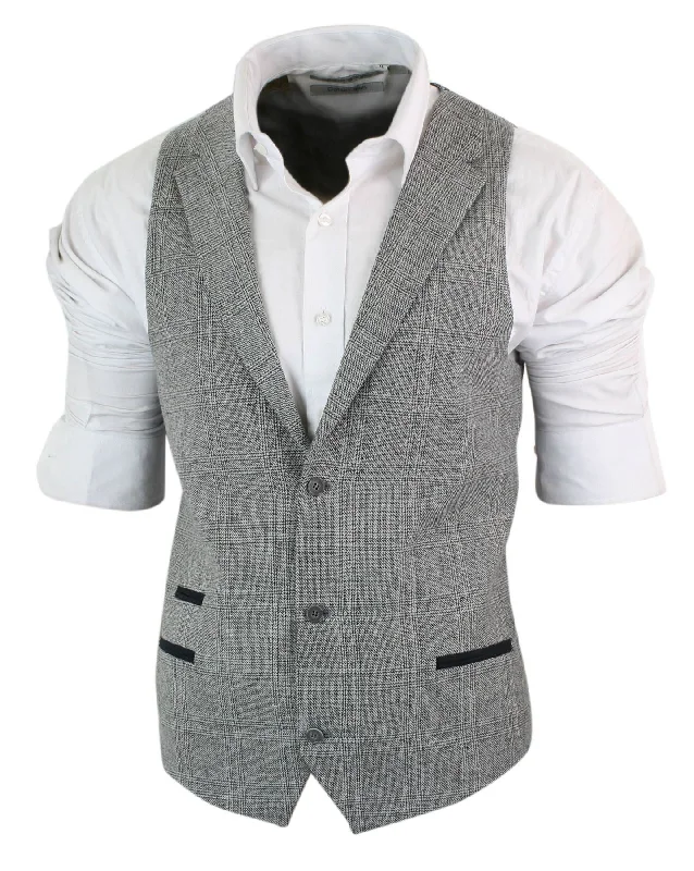 mens-waistcoat-wool-check-herringbone-tweed-brown-black-classic-vintage-fit