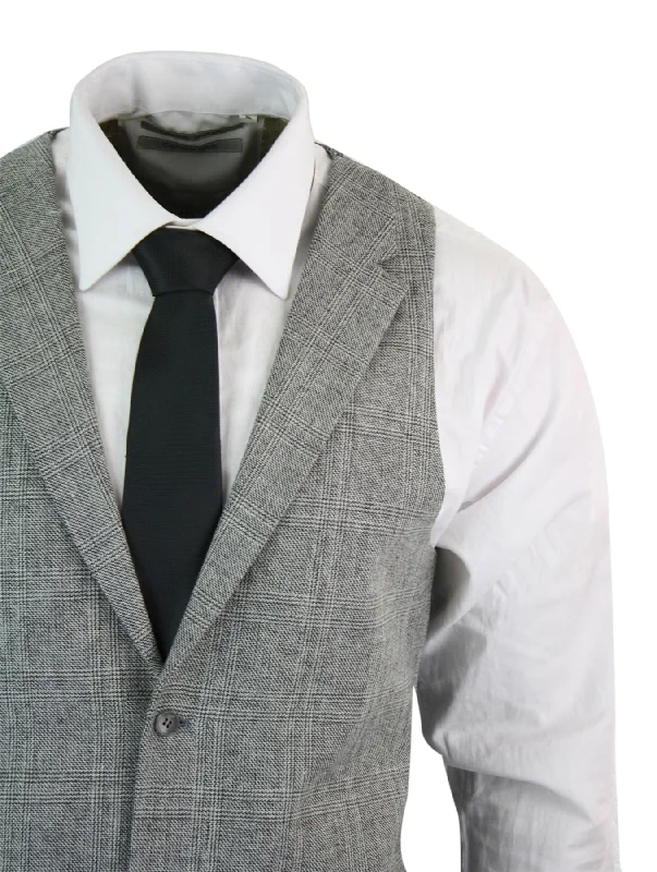 mens-waistcoat-wool-check-herringbone-tweed-brown-black-classic-vintage-fit