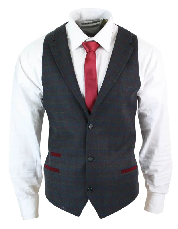 mens-waistcoat-wool-check-herringbone-tweed-brown-black-classic-vintage-fit