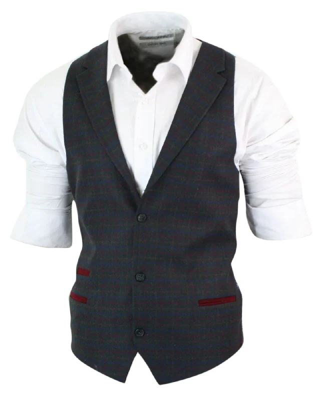 mens-waistcoat-wool-check-herringbone-tweed-brown-black-classic-vintage-fit