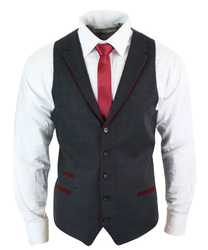 mens-waistcoat-wool-check-herringbone-tweed-brown-black-classic-vintage-fit