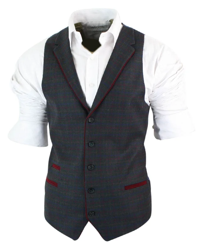 mens-waistcoat-wool-check-herringbone-tweed-brown-black-classic-vintage-fit