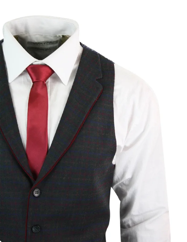 mens-waistcoat-wool-check-herringbone-tweed-brown-black-classic-vintage-fit