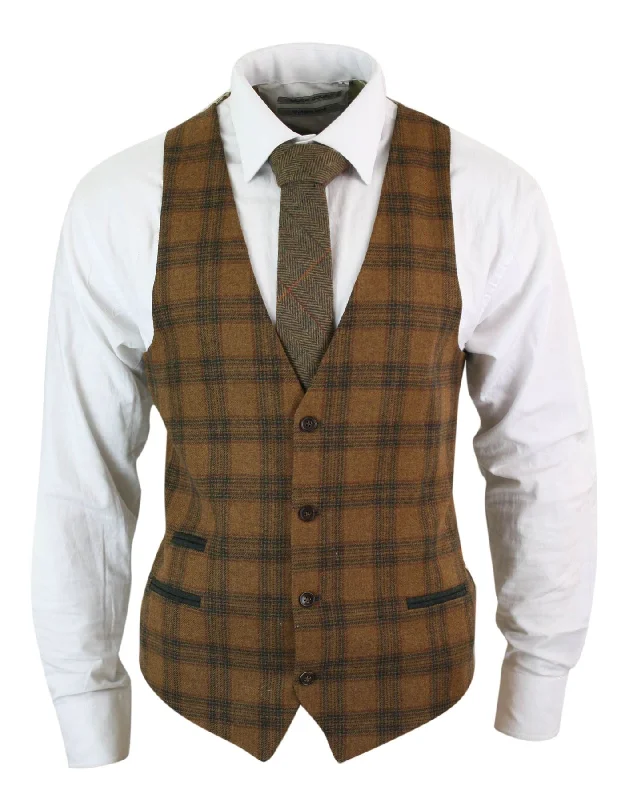 mens-waistcoat-wool-check-herringbone-tweed-brown-black-classic-vintage-fit