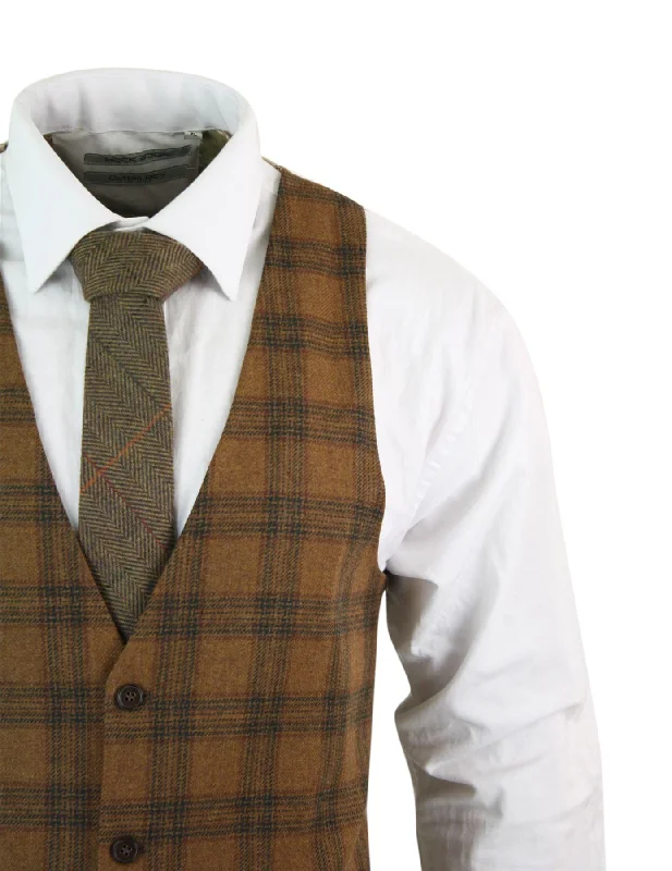 mens-waistcoat-wool-check-herringbone-tweed-brown-black-classic-vintage-fit