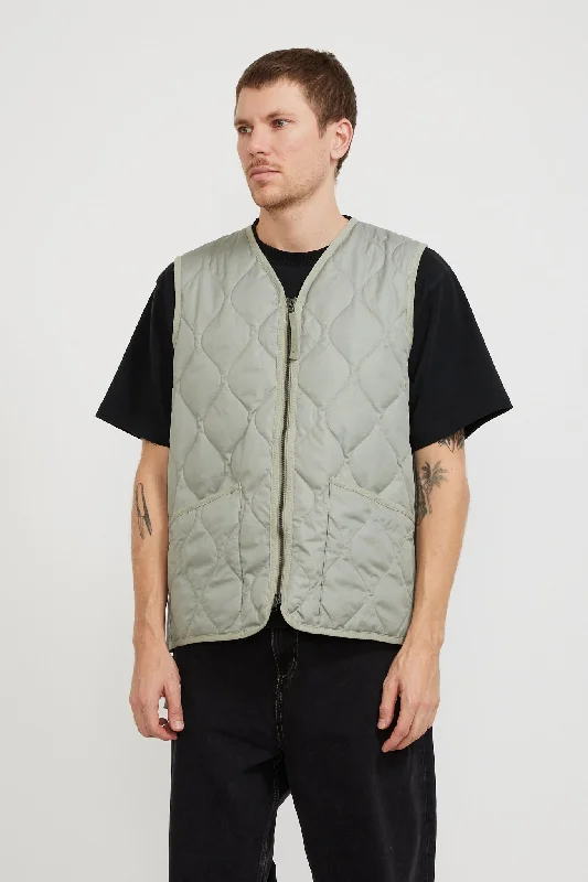 Military Zip V Neck Down Vest Dark Sage Green