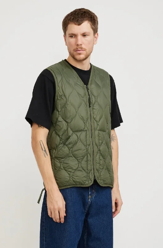 Military Zip V Neck Soft Shell Down Vest Olive