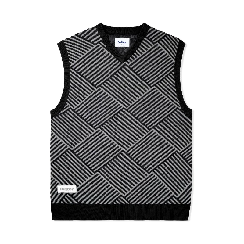 Parquet Knit Vest, Black / Grey