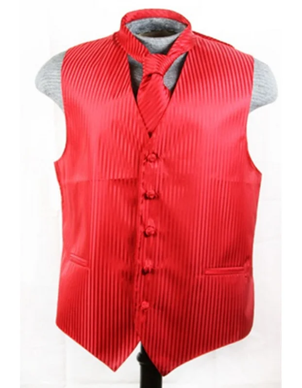 Red Tonal Stripe Vest Set