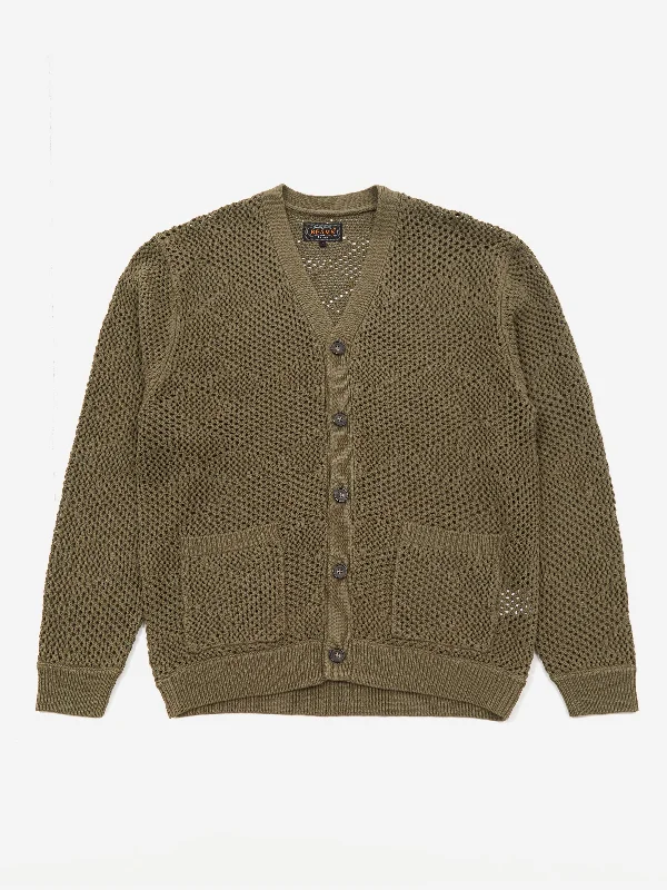 Beams Plus Argyle Mesh Cardigan - Olive