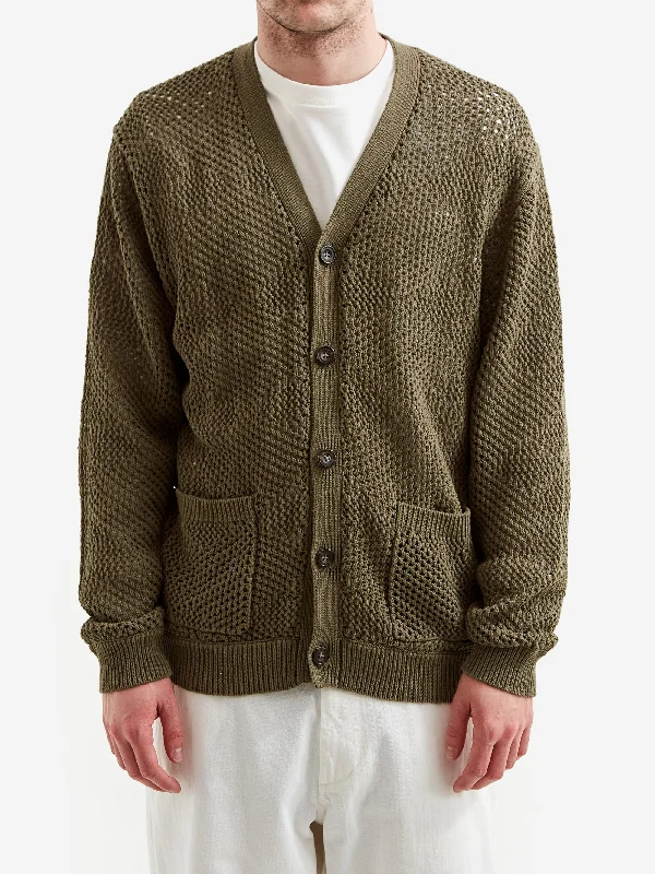 beams-plus-argyle-mesh-cardigan-olive