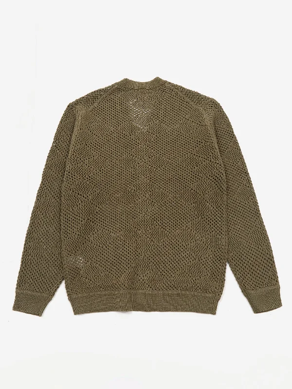 beams-plus-argyle-mesh-cardigan-olive