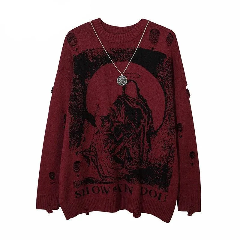 ""Reaper"" Ripped Knit Sweater