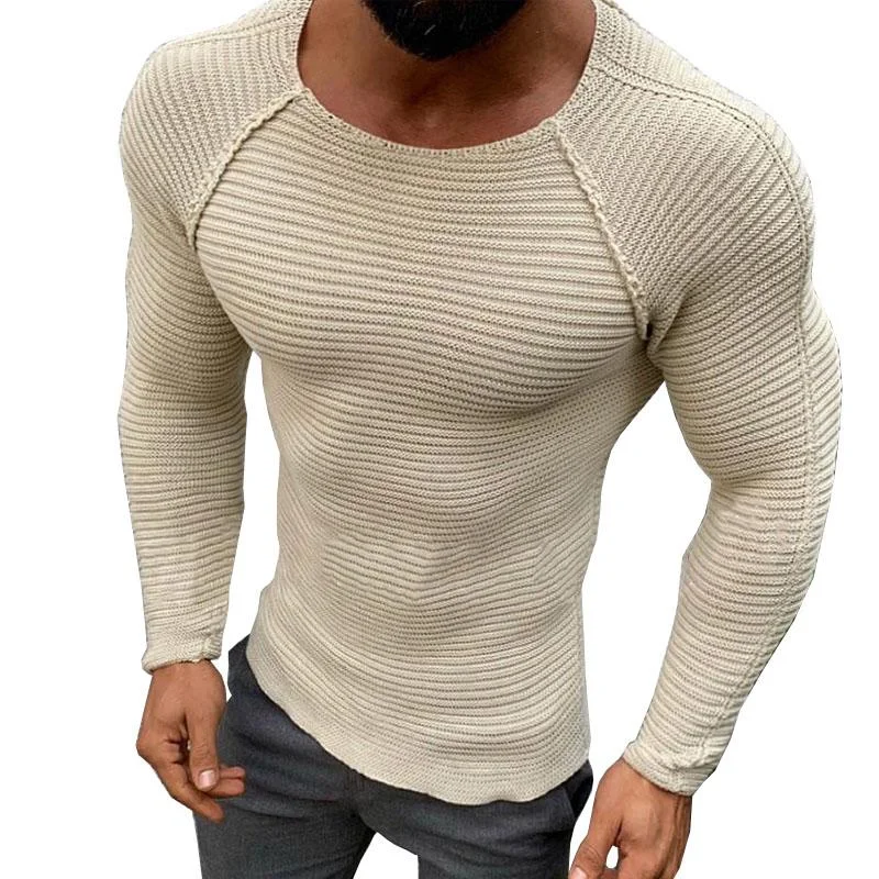 Men's Round Neck Slim Long Sleeve Knit Pullover Sweater 78864016M