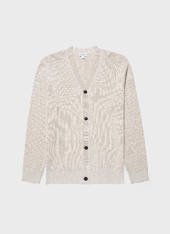 Men's Textured Knit Cardigan in Ecru