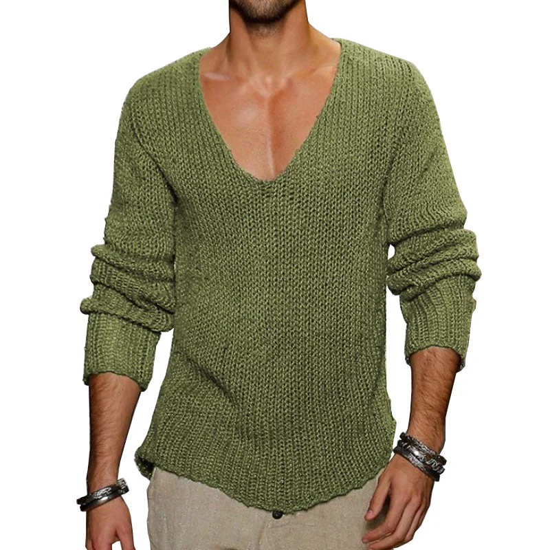 Men's V-Neck Knit Pullover Sweater 18392900M