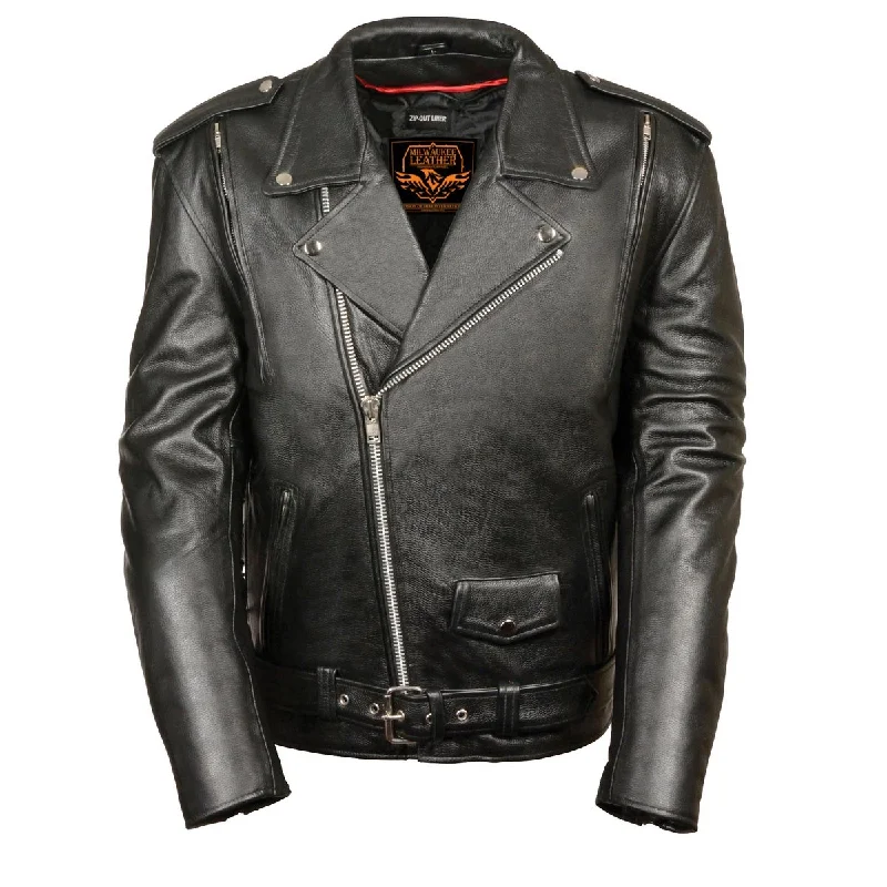 Milwaukee Leather LKM1775 Men's Black Leather Vintage Brando Style Motorcycle Riders Jacket with Side Laces