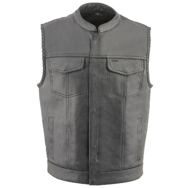 milwaukee-leather-mlm3506-men-s-old-glory-black-leather-with-grey-stitching-vest-and-laced-arm-holes