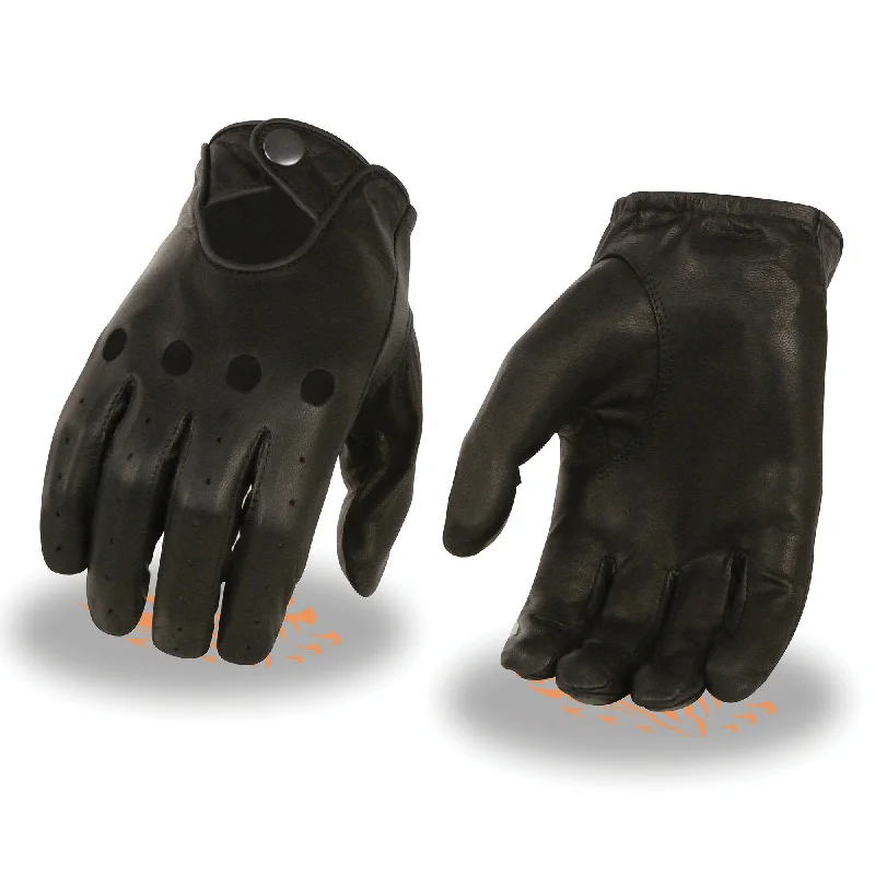 Milwaukee Leather SH729 Men's Black Perforated Leather Full Finger Motorcycle Hand Gloves W/ Breathable ‘Open Knuckle’