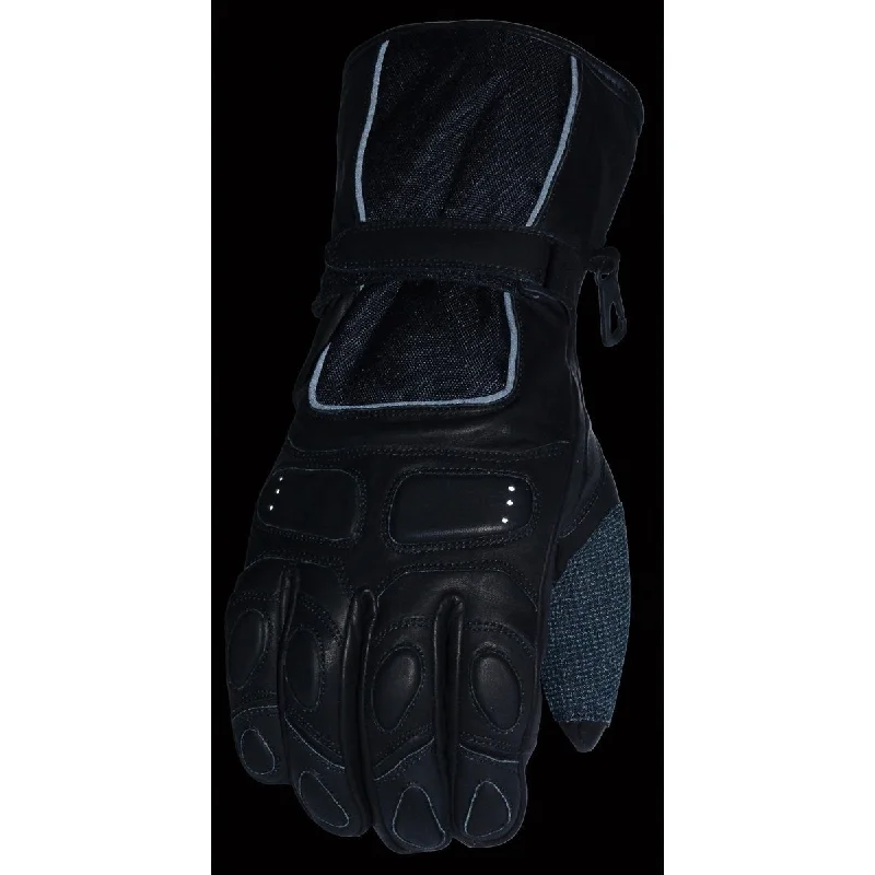 milwaukee-leather-sh814-mens-waterproof-leather-and-textile-gauntlet-gloves-with-gel-palm