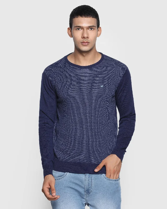 Crew Neck Ink Blue Textured Sweater - Jaxon